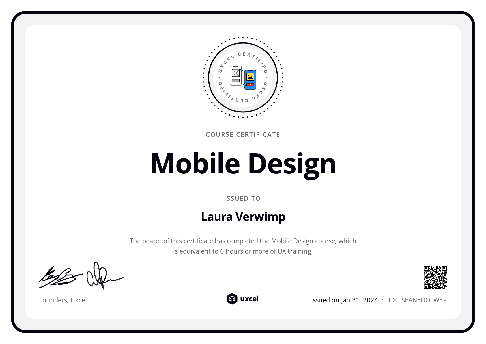 Laura Verwimp's certificate